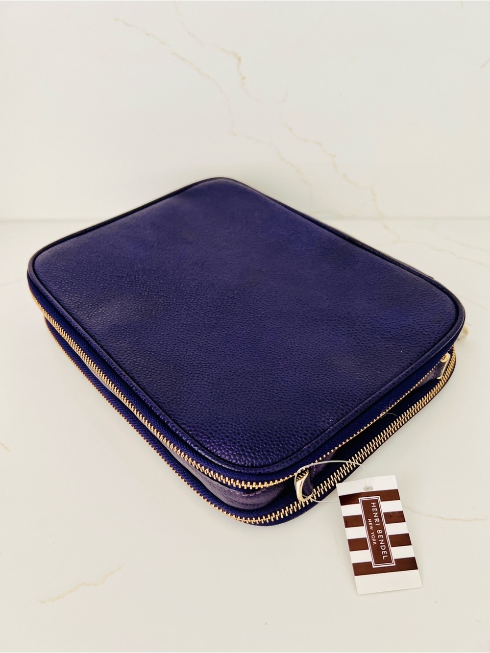 NWT Henri Bendel Purple Leather Zip Pouch - Tech Travel Organizer